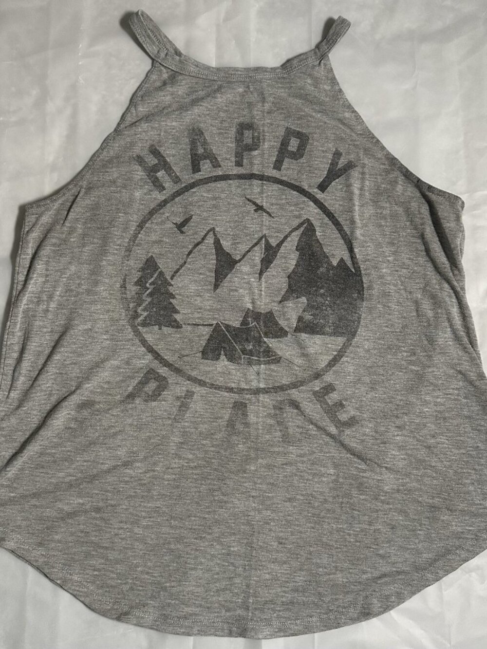 Vintage LOL My Happy Place Womens Grey Tank Top T Shirt Size M Medium